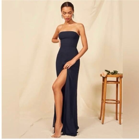 Reformation Ingrid Maxi Dress Navy Blue Sz 2 Formal Holiday New Years Wedding - Picture 2 of 10